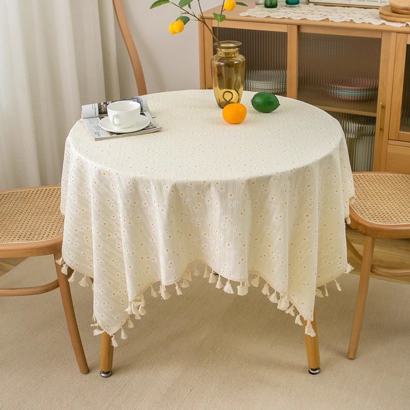 Cross-border Internet Celebrity Pastoral Daisy Flower Tablecloth Japanese Style Pure Cotton Linen Coffee Table Printed Tablecloth South Korea Ins Cover Towel