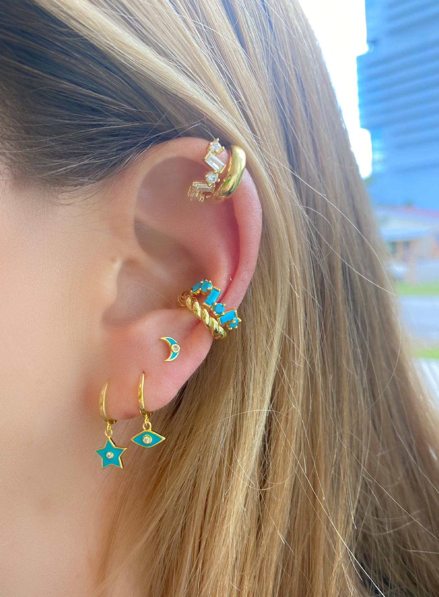 1 Pair Casual Commute Star Moon Asymmetrical Epoxy Inlay Copper Zircon Ear Studs display picture 3