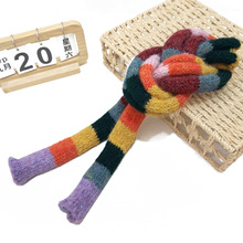 秋冬男女韩版彩色条纹拼色窄细长毛线针织围巾多巴胺围脖配饰批发