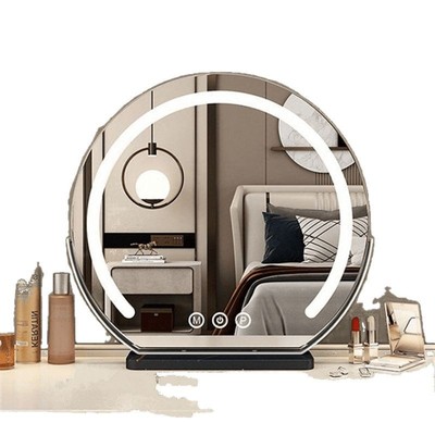 梳妆台化妆镜台式led灯桌面旋转半圆智能带补光美妆镜子ins风网红