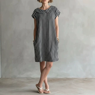 2026新款欧美独立站亚马逊条纹3分袖休闲连衣裙夏季新款爆连衣裙