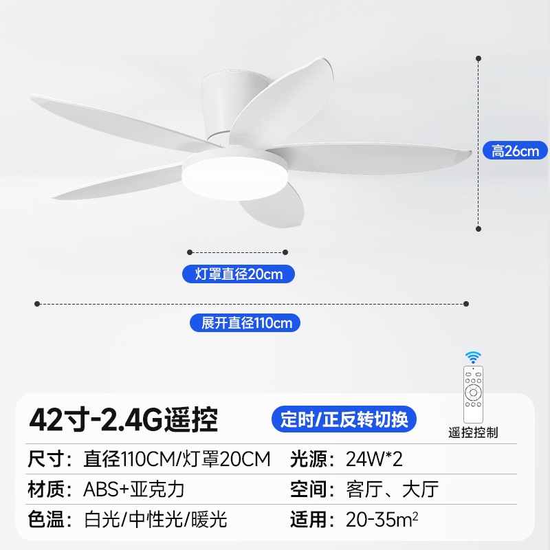 Ventilador de Techo con Luz de Hierro y ABS, Silencioso con Control Remoto, para Sala de Estar y Comedor