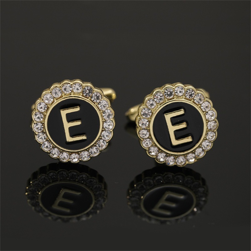 Cufflinks For Men With Initial Letters, Elegant Round Studded Gift_voghion.com
