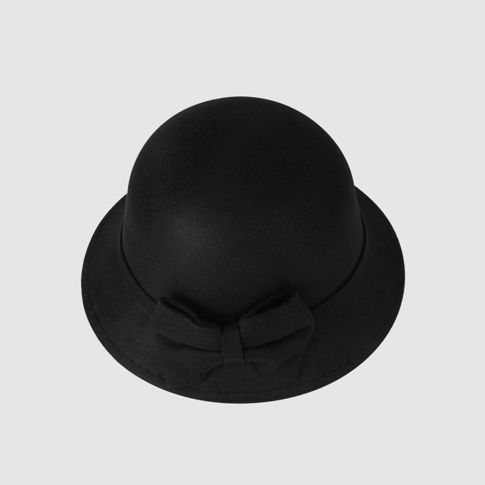 Autumn And Winter New Bow Top Hat Woolen Bowl Hat Pure Color Short Brim Hat display picture 6