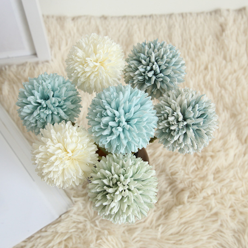 국경 간 시뮬레이션 녹색 식물 공 국화 꽃다발 녹색 민들레 홈 꽃꽂이 장식 작은 신선한 촬영 소품 공장