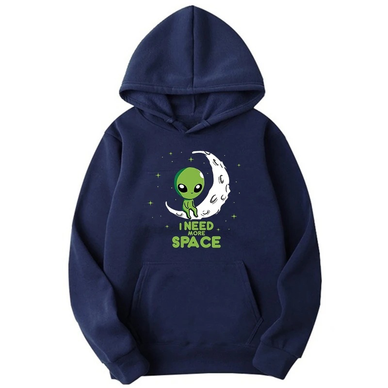 Hot Sale Men Hoodiie I Need More Space Green Alien Print Hoo