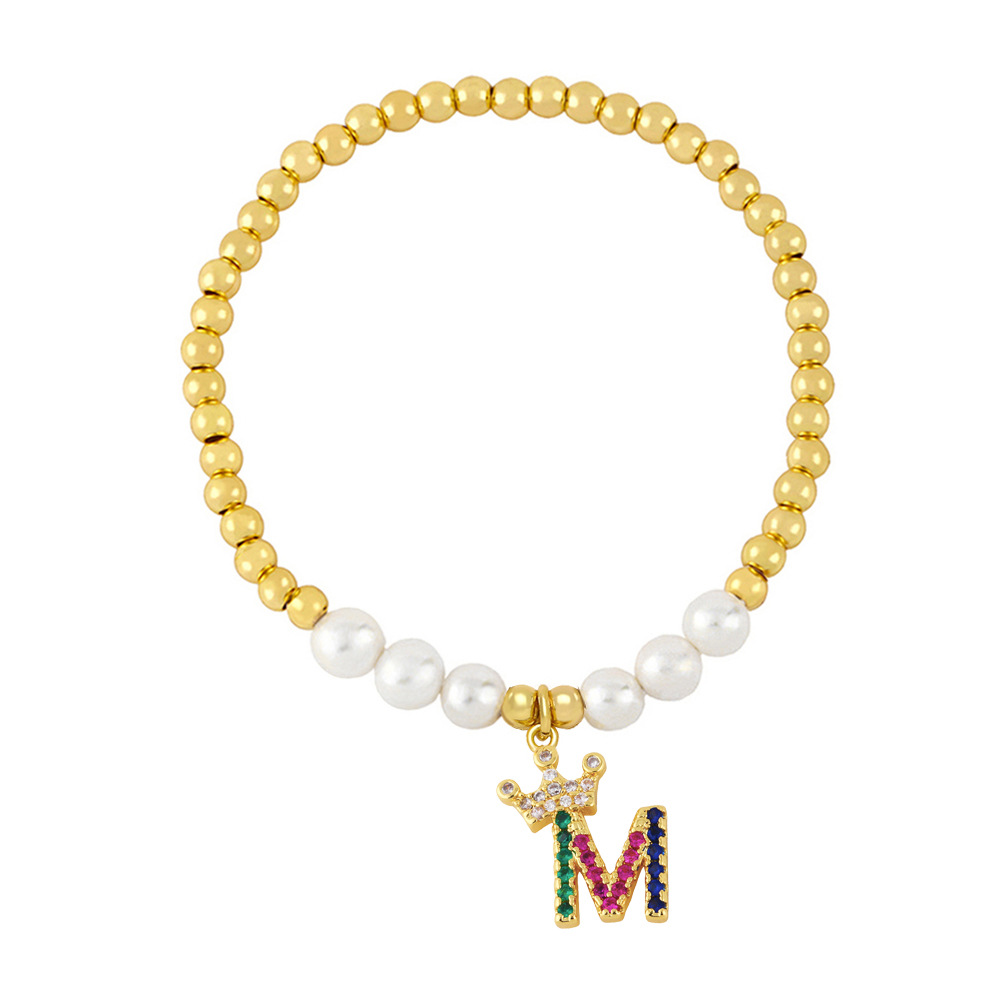 26 English letter bracelet fashion copper beads pearl elastic bracelet