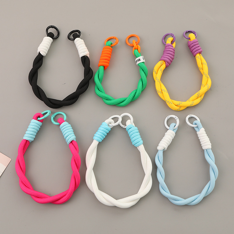 New Color-Block Woven Lanyard Short Phone Strap Water Bottle Holder Handheld Accessory Unisex Wristband Double Buckle Creative New Color-Block Woven Lanyard Short Phone Strap Water Bottle Holder Handheld Accessory Unisex Wristband Double Buckle Creative