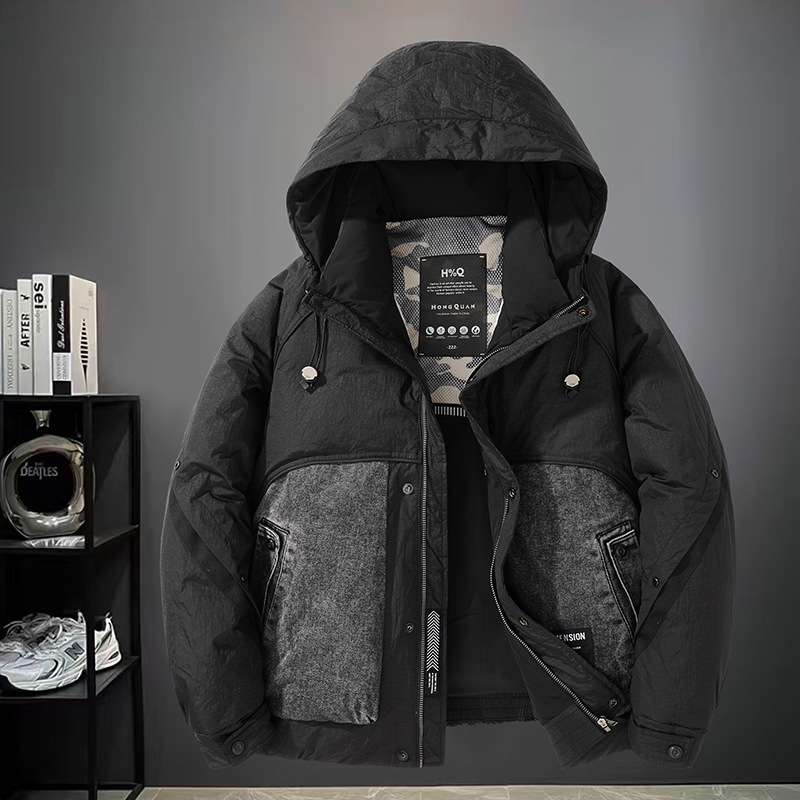 Chaqueta de Plumón con Capucha Estilo Cargo para Hombre de Poliéster y Plumón, Térmica, para Uso Diario en Invierno