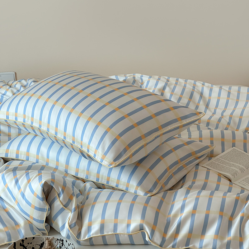 Summer Cool Ice Silk Duvet Cover Set Breathable Blue Bedding_voghion.com