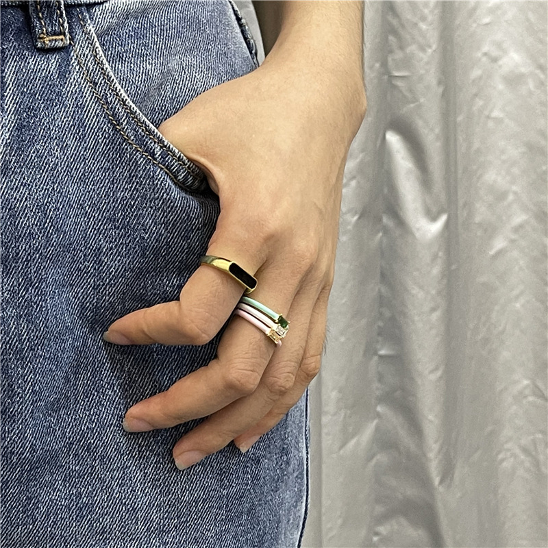 Fashion Solid Color Sterling Silver Inlay Zircon Rings 1 Piece