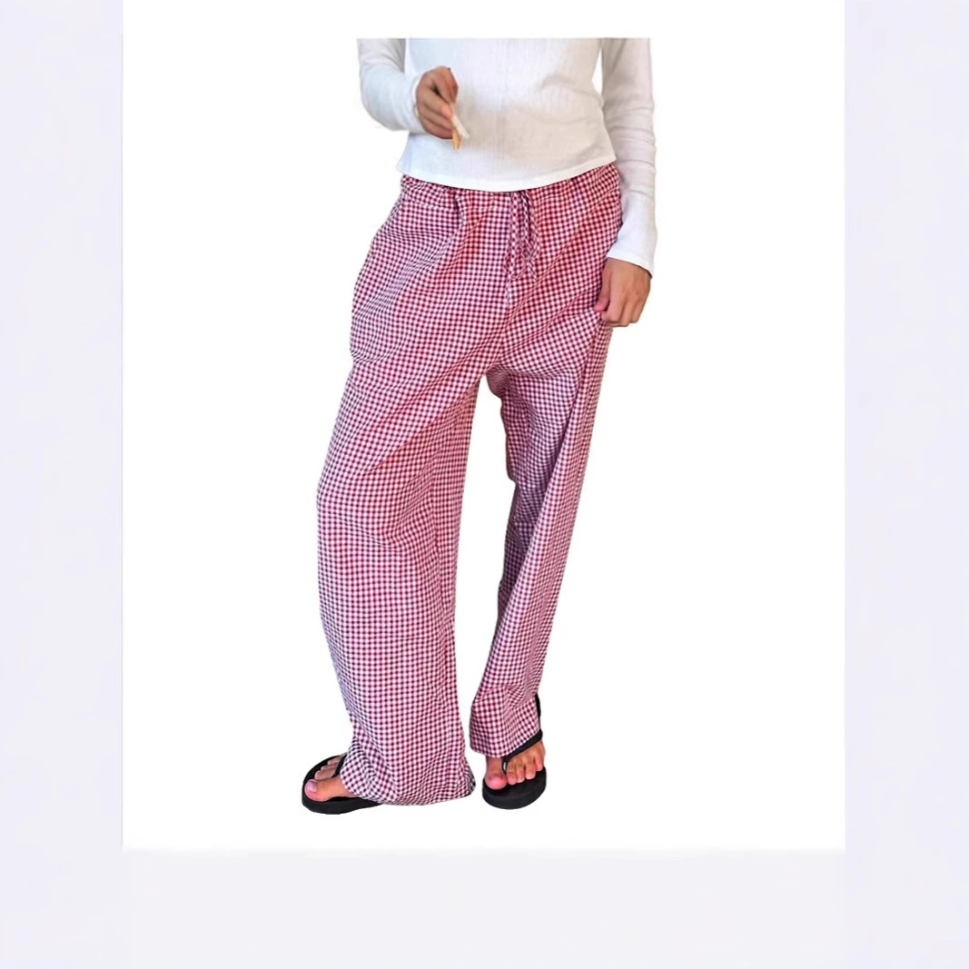 Внешняя торговля женская новая свободная брюки женская 24 новая эластина на талии клетчатые брюки