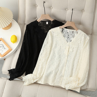 Plus size women's early autumn versatile elegant lace long-sleeved top loose slimming Western style cardigan coat 931587