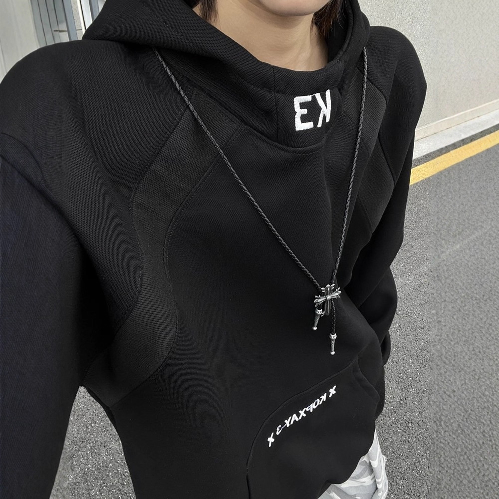华棉白灰色宽松版高领正肩连帽卫衣女男秋冬外套oversize美式帽衫