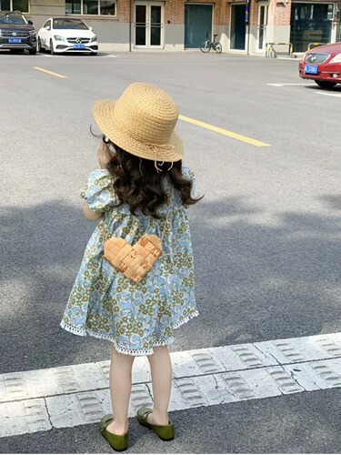 Children's Summer 2024 Fashion Floral Dress French Style Sweet Princess Dress Puff Sleeve Short Sleeve Dress