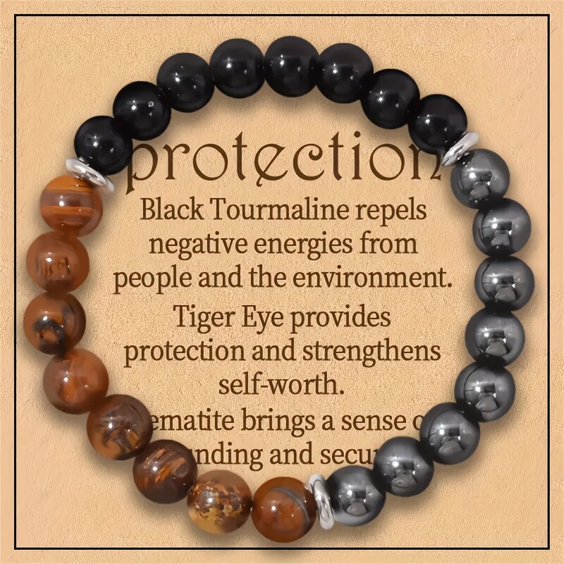 Natural Stone Obsidian, Tiger Eye Stone, Black Gallstone Beads, Mixed Design, Unisex, Triple Protection, Stackable Bracelet