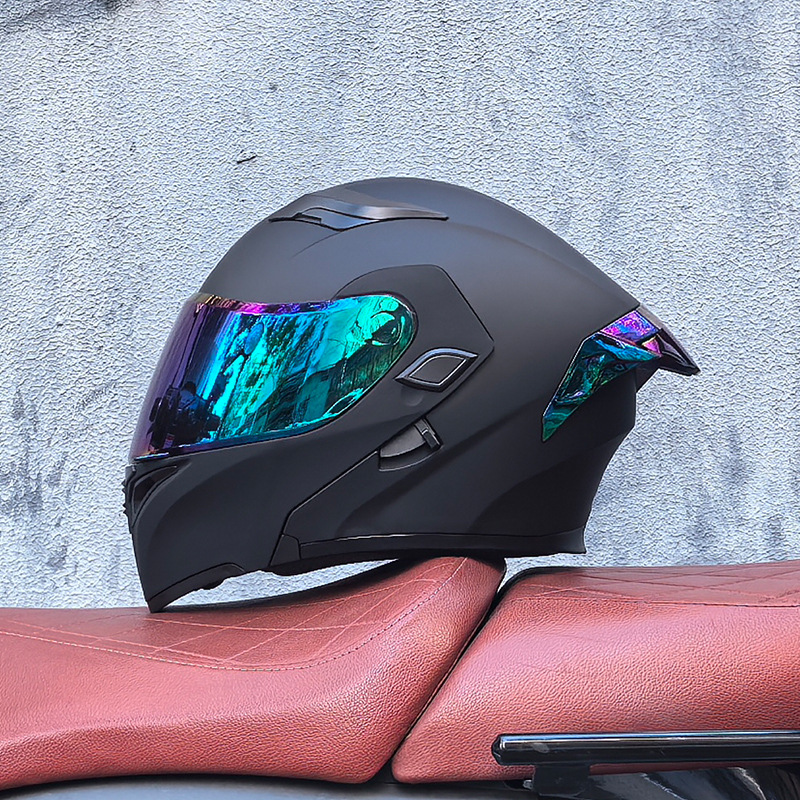 Casco de motocicleta Orz, casco, casco, doble lente, cola grande, motocicleta, casco de carrera, casco, hombres y mujeres, calor de invierno