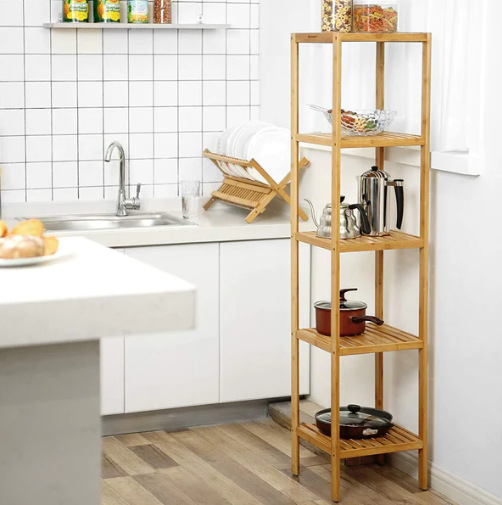 Estantes de bambú de cocina multicapa de baño Nan bambú para el hogar simple y simple marco vertical de cinco capas marco de colocación manual