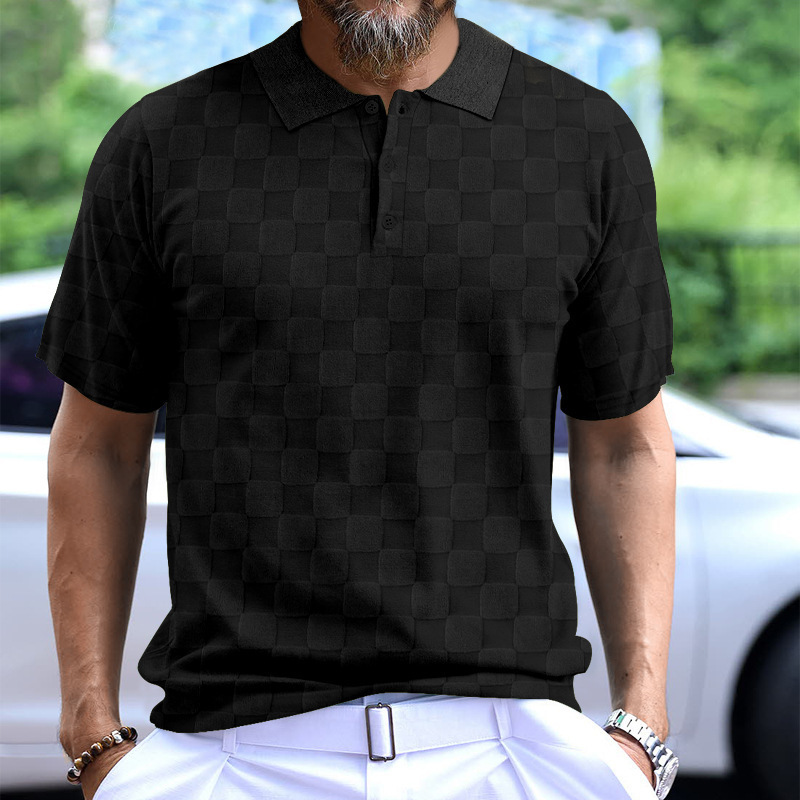 Cross-border nuevo hombre de verano camiseta de manga corta casual de moda polo camiseta de manga corta de hombre Jacquard camiseta cuadrada pequeña