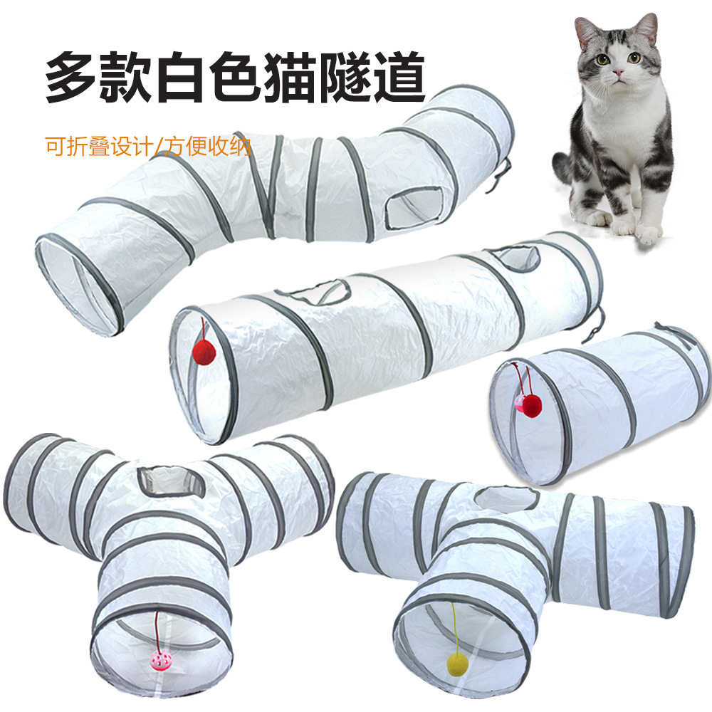 새로운 흰색 고양이 통로 애완 동물 고양이 터널 롤링 지상 친칠라 드릴 버킷 접이식 고양이 장난감 대화 형 장난감