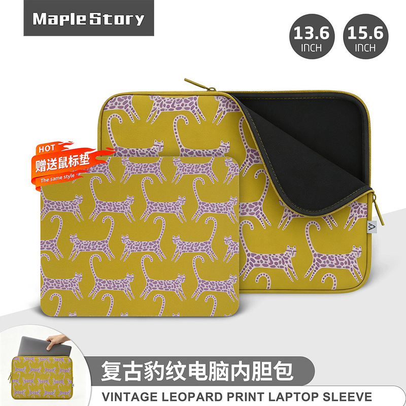 Yellow Background Pink Leopard Computer Sleeve Bag 13-15.6inch Laptop Protective Cover Computer Bag MacBook Sleeve Bag