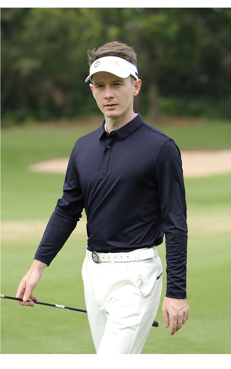 Áo polo golf nam dài tay thoáng khí nhanh khô, có thể in logo đội nhóm — YF605-màu đỏ chi tiết 12