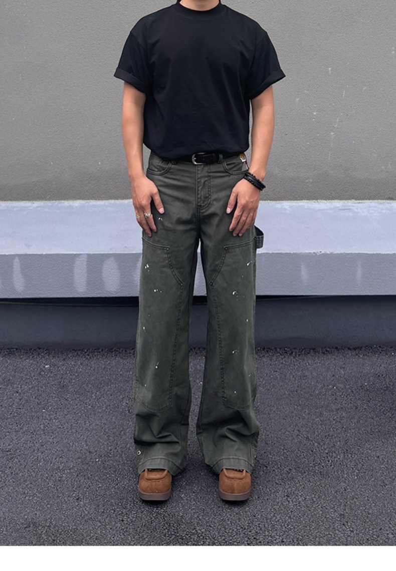 American Retro Patchwork Jeans Straight Leg Casual Trendy Unisex_voghion.com