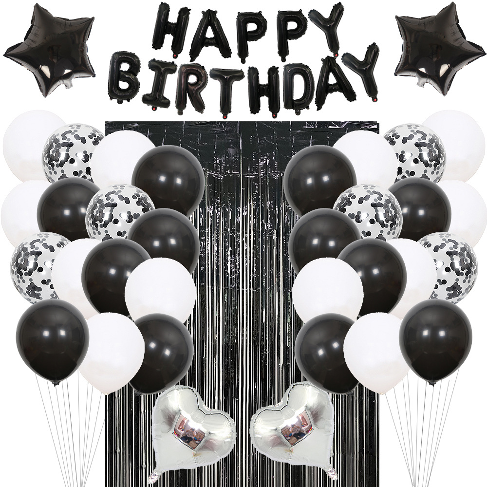 Amazon Cross-border Senior Retirement Birthday Party Decoration Black Aluminum Foil Balloon Raindrop Glitter Ball Set