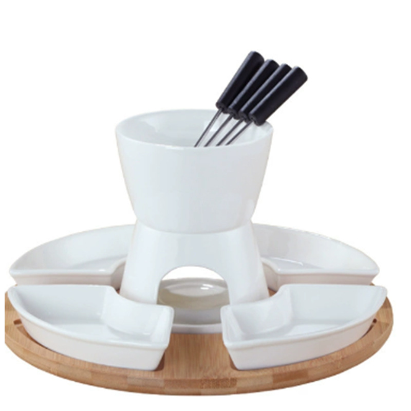 Juego de fondue de chocolate/queso, bandeja giratoria de cerámica, vajilla para postres