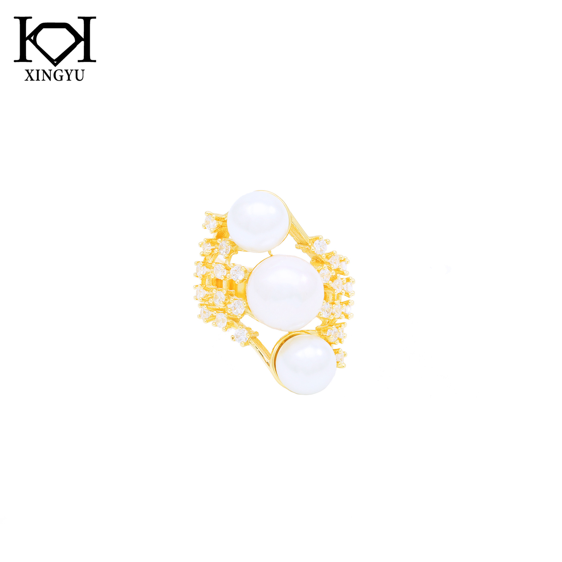 Copper ring pearl with zircon