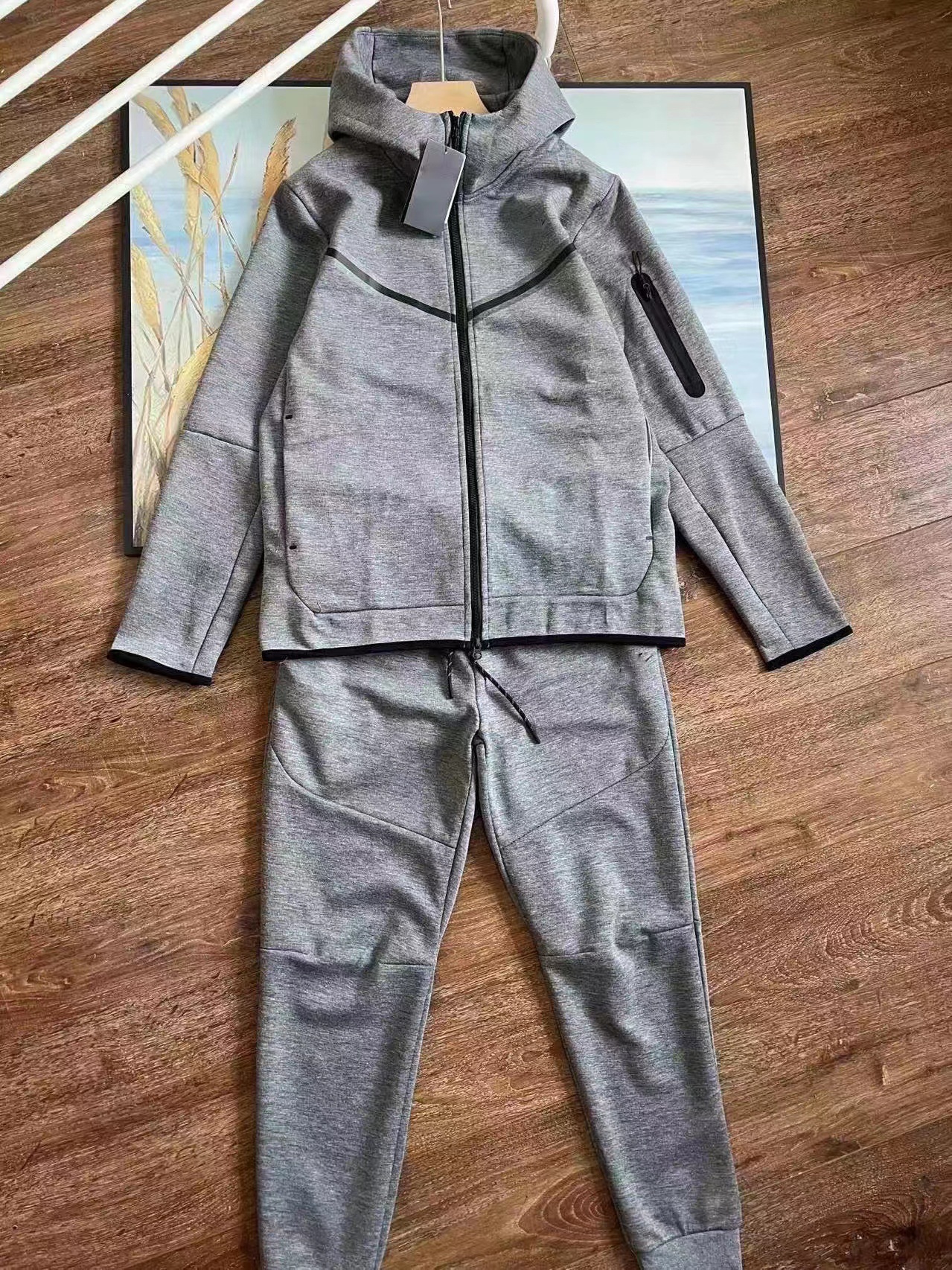 Roupas masculinas primavera e outono jaqueta masculina calças com capuz esportes casuais terno_voghion.com