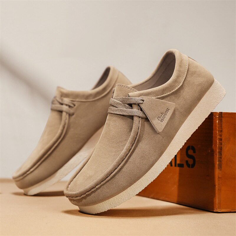 Giày lười nam da lộn mềm đế bệt kiểu mới, giày slip-on mũi tròn thoáng khí — Kaki, màu xám, màu đen