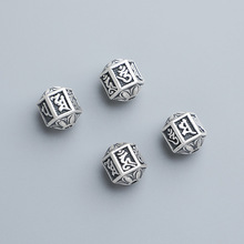 S999足银3D硬银六字真言隔珠DIY手工串珠手链饰品灯笼散珠配件