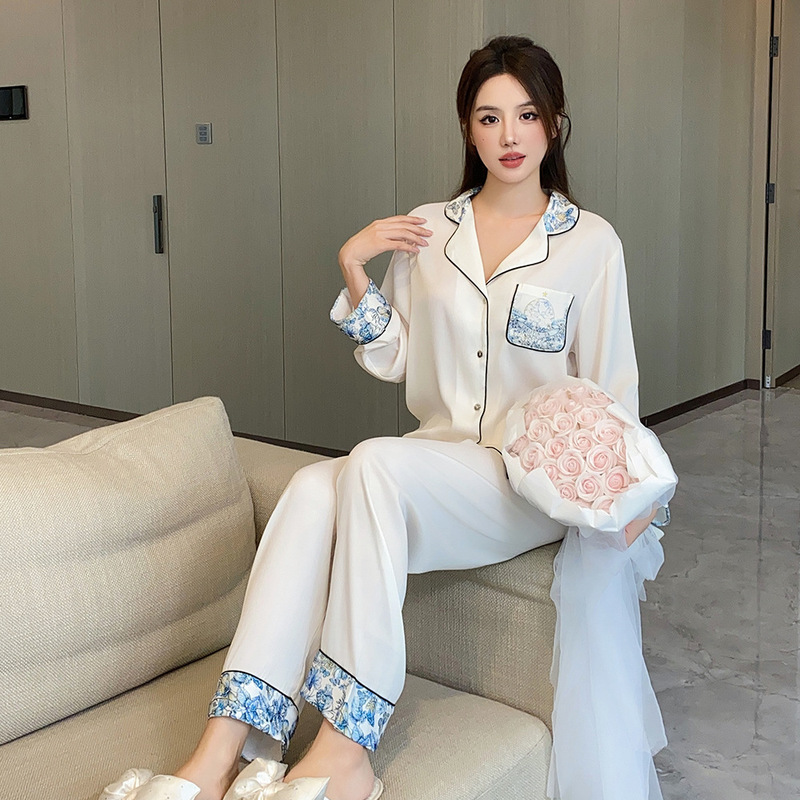 SOURCE factory goods 2024 spring new pajamas women's ice silk one-piece delivery TikTok live constellation Earth homewear