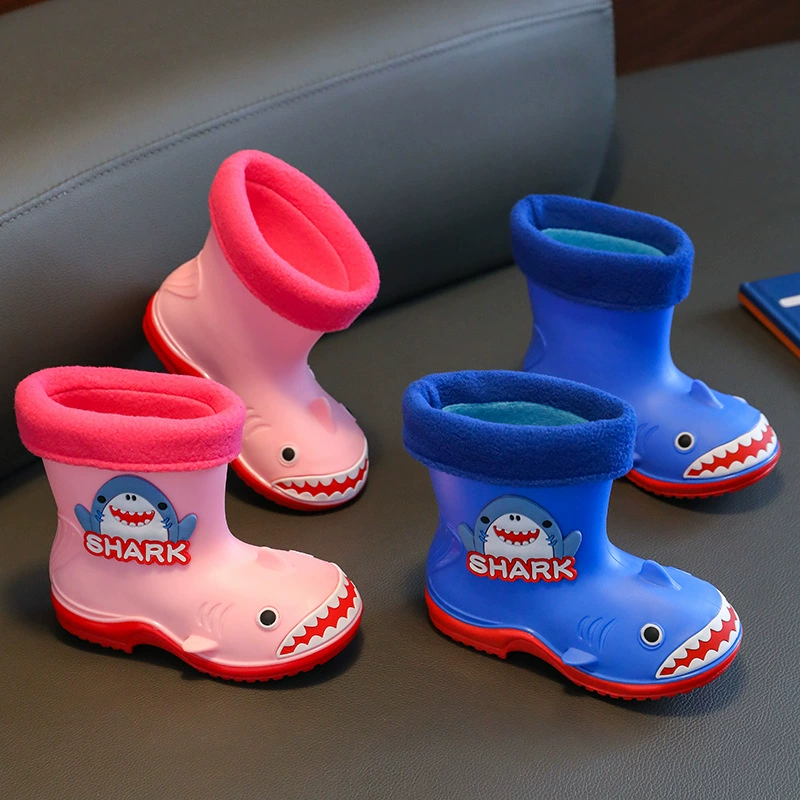Милая мультяшная детская резиновая обувь от дождя из ПВХ, Детская уличная непромокаемая обувь от дождя, хлопковая теплая детская Водная обувь на четыре сезона
