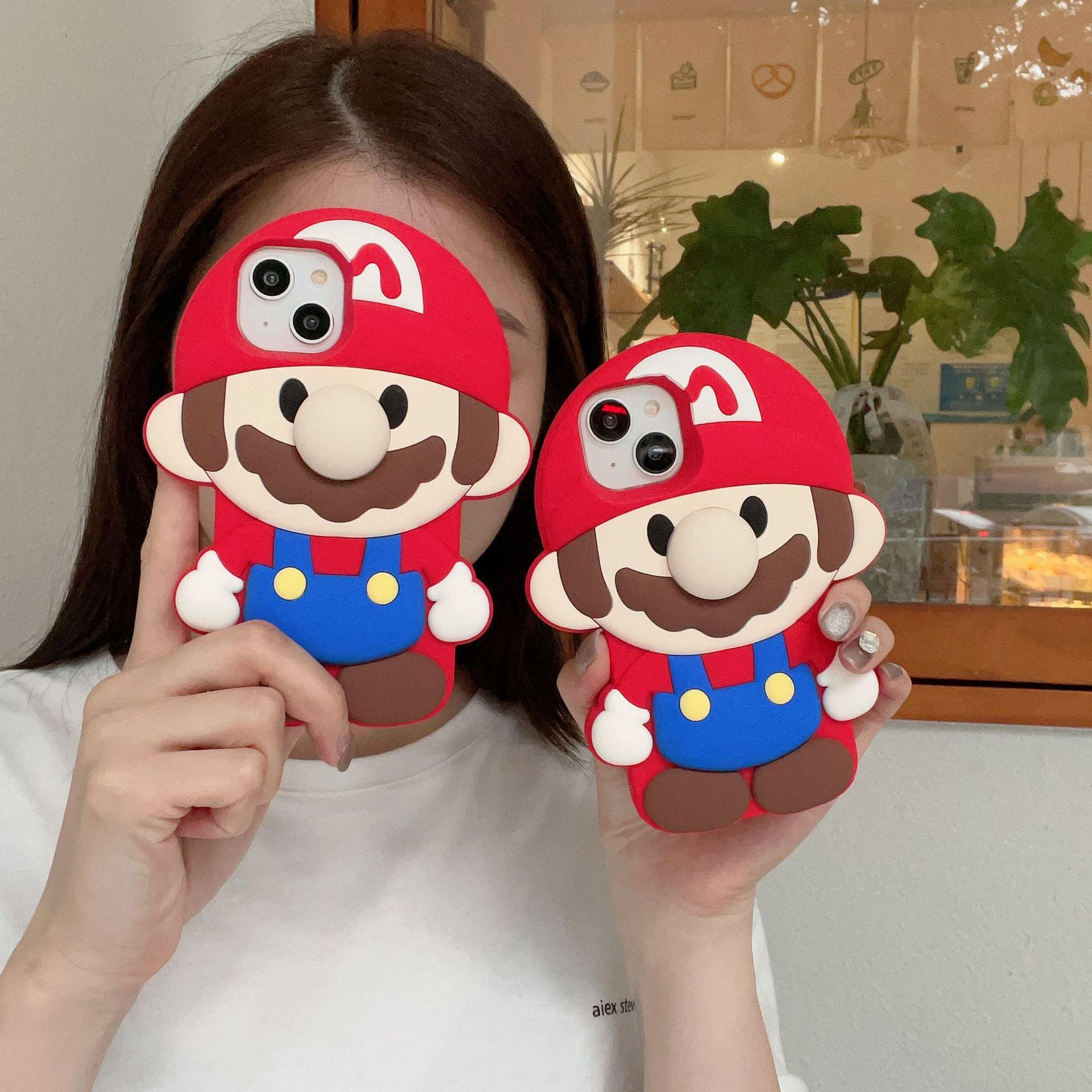 適用蘋果15pro馬里奧iPhone14/13/12promax卡通蘑菇帽子可愛趣味