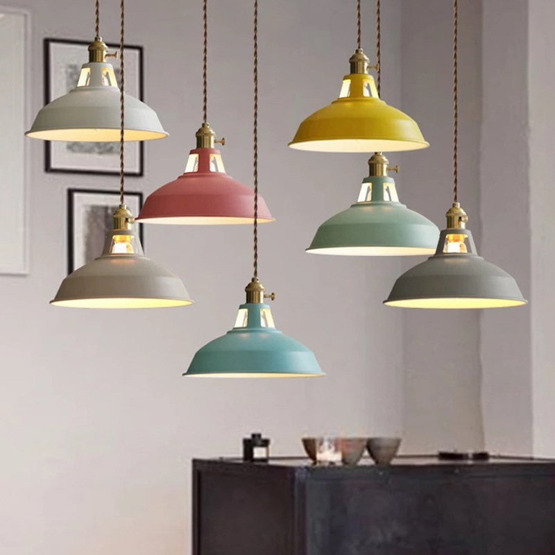 Nordic Creative Simple Modern Restaurant Chandelier Cafe Bar Macaron Bedside Retro Iron Zhongshan Lamps