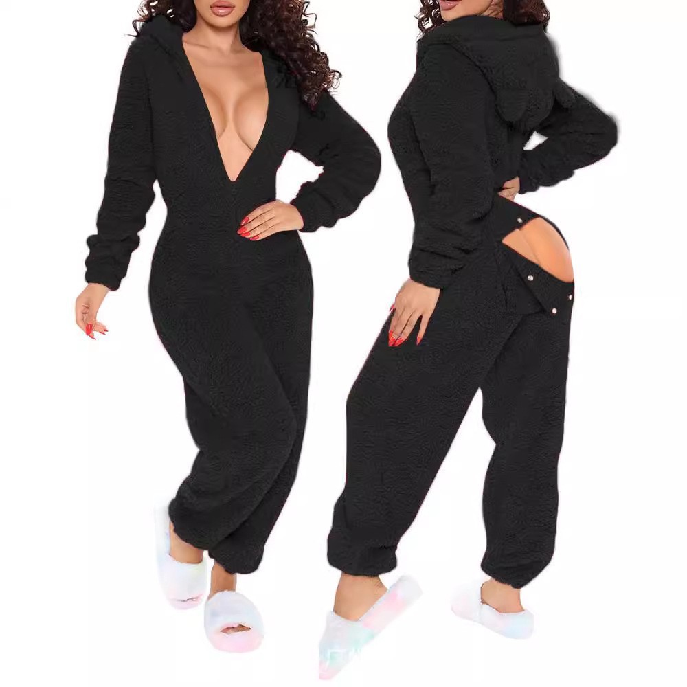 Kuscheliger Fleece Jumpsuit Für Damen Langarm Einteiler Romper_voghion.com