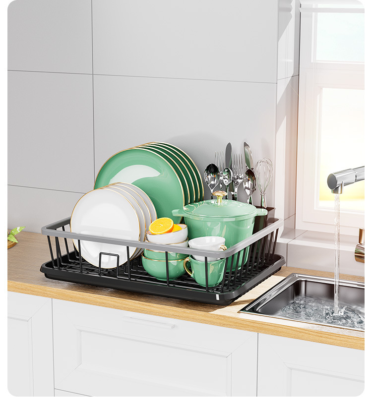 Kitchen storage rack single-layer draining dish rack household tableware storage draining basket iron dish rack_voghion.com