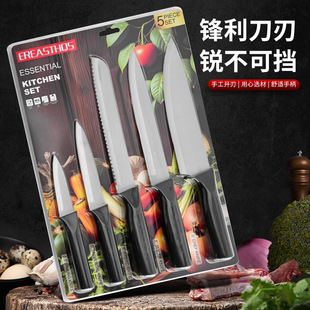 Knife Set, Sanded Stainless Steel Six-Piece Set, Suction Card Chef's Knife, Bread Knife, Meat Cleaver, Multi-Purpose Fruit Knife Set