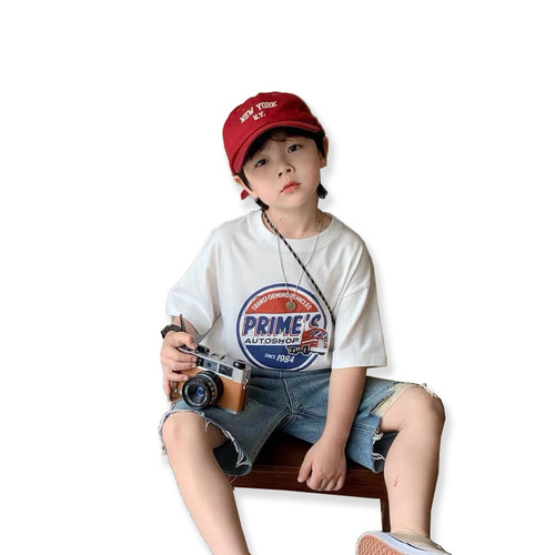 Children's cotton short-sleeved T-shirts for small and medium-sized children, trendy boys' summer Korean half-sleeved printed tops for girls, new children's clothing