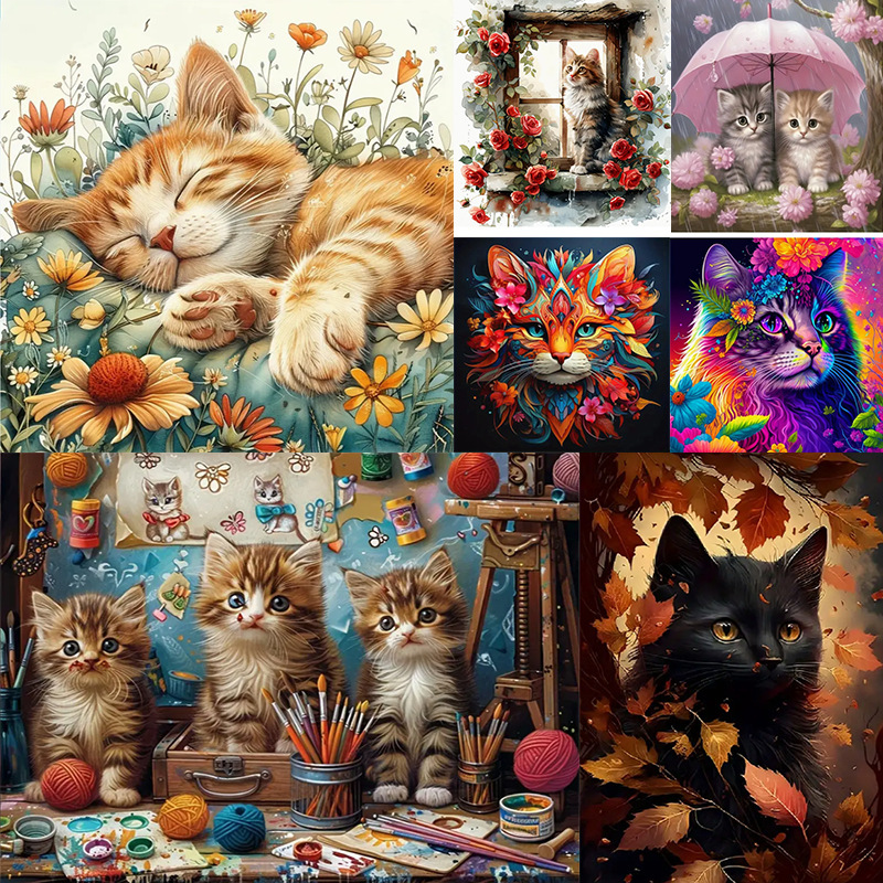 Amazon export DIY diamond painting hot cute cat series 5D full diamond living room decorative painting factory direct sales Amazon export DIY diamond painting hot cute cat series 5D full diamond living room decorative painting factory direct sales