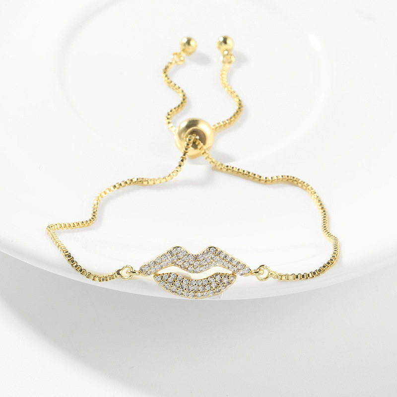 Fashion Lips Copper Inlay Artificial Gemstones Bracelets 1 Piece