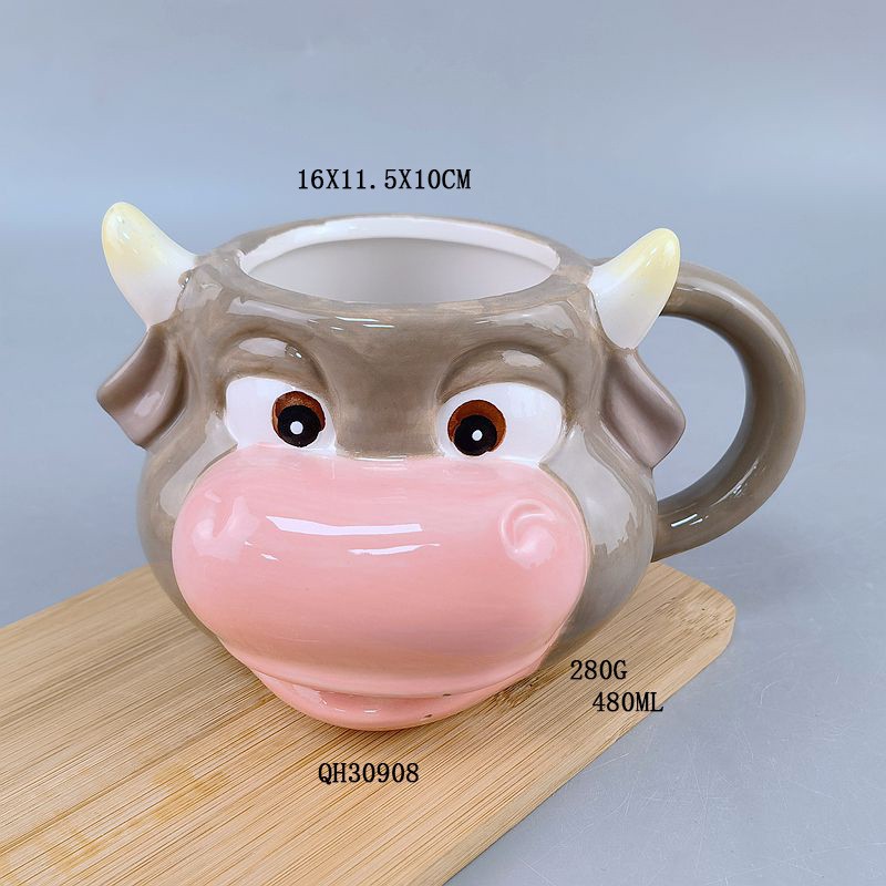 Exportación creativa de exportación de tazas de cerámica personalizadas vacas cuadrangulares con tazas de orejas lindas tazas de bebidas de regalo para niños