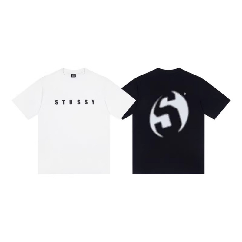 High-Quality Stussy In-Stock Black and White S-Pattern Letter Logo Printed Double-Yarn Pure Cotton Round-Neck Short-Sleeve T-Shirt High-Quality Stussy In-Stock Black and White S-Pattern Letter Logo Printed Double-Yarn Pure Cotton Round-Neck Short-Sleeve T-Shirt