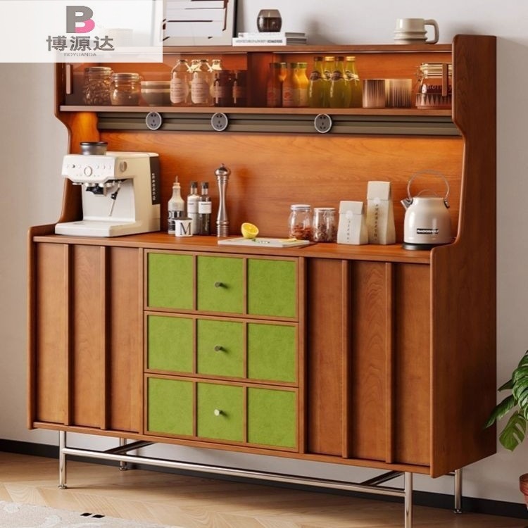 Medieval Style Solid Wood Sideboard Retro Integrated Tea Cabinet Wall Storage Cabinet Living Room Wine Cabinet Coffee Cabinet Storage Cabinet