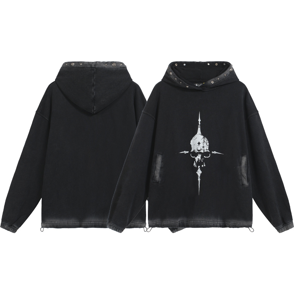 High Street THUG CLUB lavado de agua hace viejos remaches de calavera cruzada para hombres sueltos versátiles chaquetas con capuzas