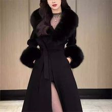 秋冬大码法式赫本复古加棉加厚黑色毛呢外套女收腰中长款呢子大衣