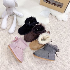 新しいリボン子供用スノーブーツシープスキンオールインワン暖かい滑り止めベビー幼児靴 78 リボンベビーシューズ