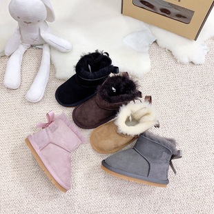 New Bow Kidsren's Snow Boots Goatskin Fur Integrated Warm Anti-Slip Baby Toddler Shoes 78 Ribbon Baby Shoes